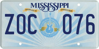 MS license plate ZOC076