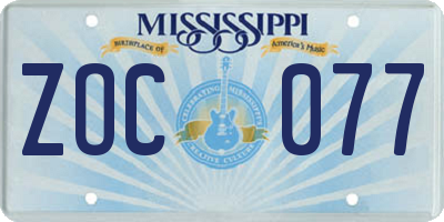 MS license plate ZOC077