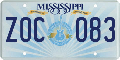 MS license plate ZOC083