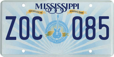MS license plate ZOC085