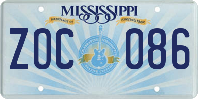 MS license plate ZOC086