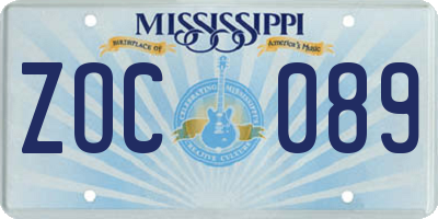 MS license plate ZOC089