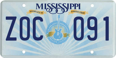 MS license plate ZOC091