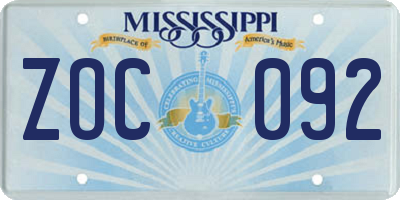 MS license plate ZOC092