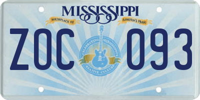 MS license plate ZOC093