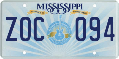 MS license plate ZOC094