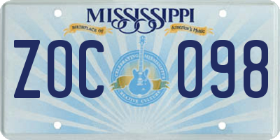 MS license plate ZOC098
