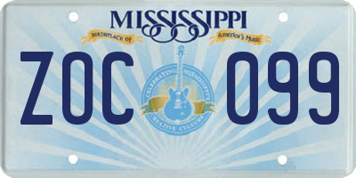 MS license plate ZOC099