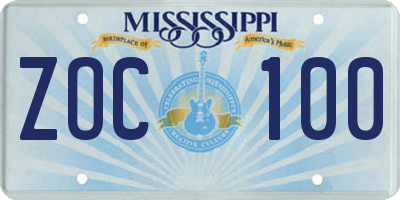 MS license plate ZOC100