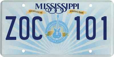 MS license plate ZOC101