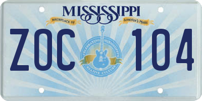 MS license plate ZOC104