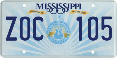 MS license plate ZOC105