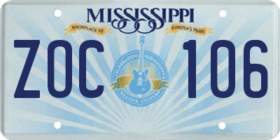 MS license plate ZOC106