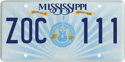 MS license plate ZOC111
