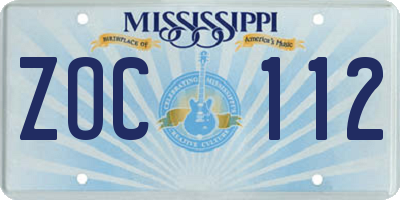 MS license plate ZOC112