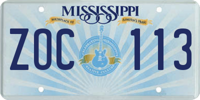 MS license plate ZOC113