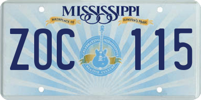 MS license plate ZOC115