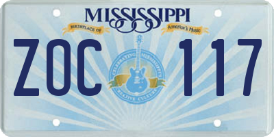 MS license plate ZOC117