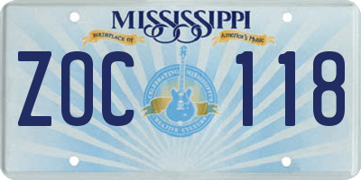 MS license plate ZOC118