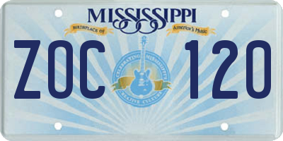 MS license plate ZOC120