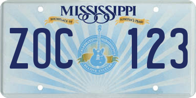 MS license plate ZOC123
