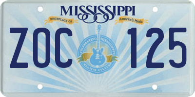 MS license plate ZOC125
