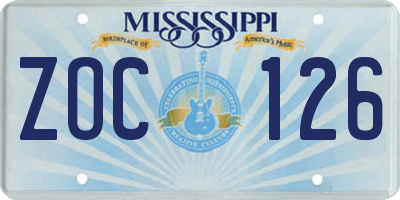 MS license plate ZOC126
