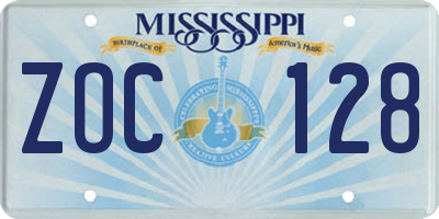 MS license plate ZOC128