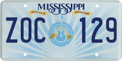 MS license plate ZOC129