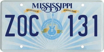 MS license plate ZOC131