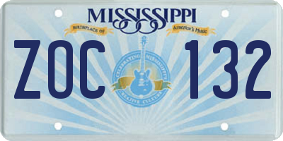 MS license plate ZOC132