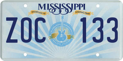 MS license plate ZOC133