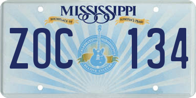 MS license plate ZOC134