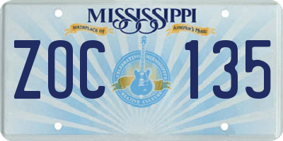 MS license plate ZOC135