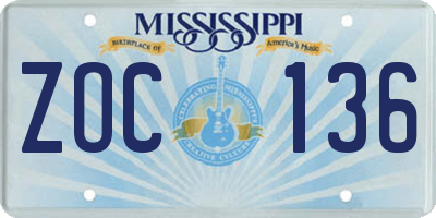 MS license plate ZOC136
