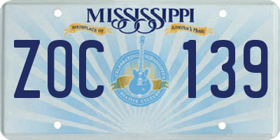 MS license plate ZOC139