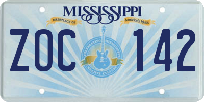 MS license plate ZOC142
