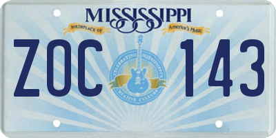 MS license plate ZOC143
