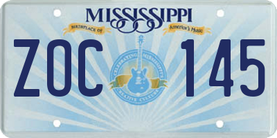 MS license plate ZOC145