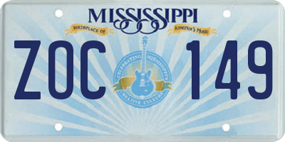 MS license plate ZOC149