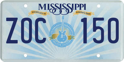 MS license plate ZOC150