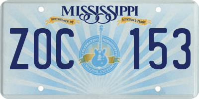 MS license plate ZOC153