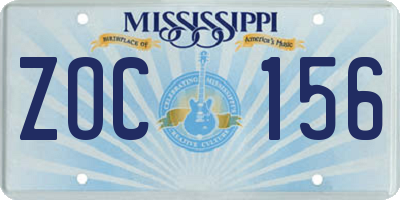 MS license plate ZOC156