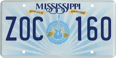MS license plate ZOC160