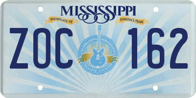 MS license plate ZOC162
