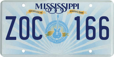 MS license plate ZOC166