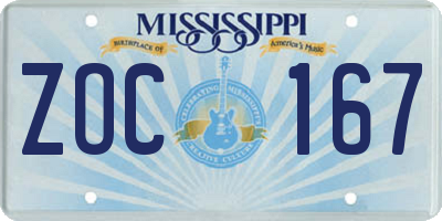 MS license plate ZOC167