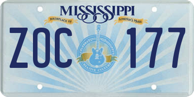 MS license plate ZOC177