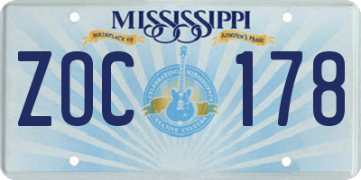 MS license plate ZOC178