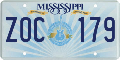 MS license plate ZOC179